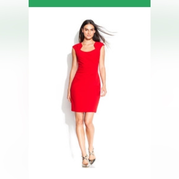 Calvin Klein ponte knit red tailored sheath square neck work cocktail dress EUC - Picture 10 of 10